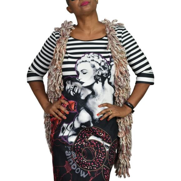 Hand Knit by Dollie Vest Tan Loop Yarn Alpaca Chunky Shaggy Wearable Art Large - Picture 15 of 15